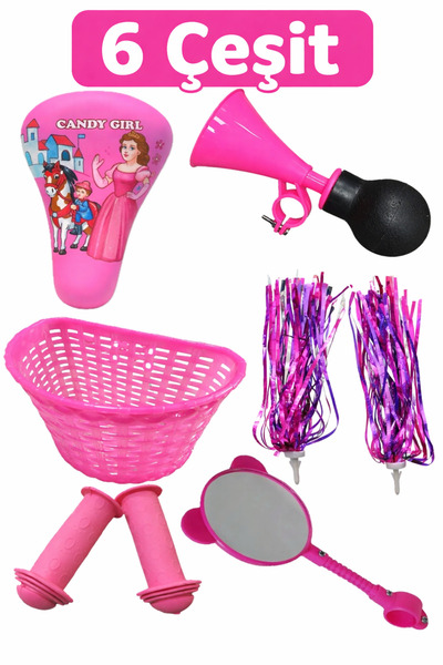 Yerli Kız bisiklet koltuğu Pembe sepet Pembe VakVak korna Pembe Püskül Çocuk ...