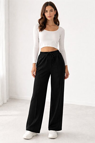 Maison La Femme Γυναικείο παντελόνι Palazzo με ελαστική μέση και τσέπες