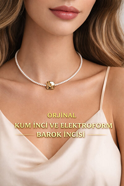 Cunda Doğal Taş Design İnci Doğal Taş Kolye (2-3mm) Choker Model Minimal