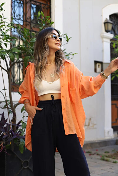 bytugcekaya Şeftali Viskon Standart Beden Gömlek