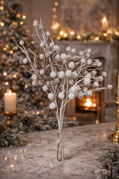 esdekor Yapay Beyaz Kar Çiçeği Demeti Keten Ot Görünümlü 68 cm 1 Adet Dekorat...