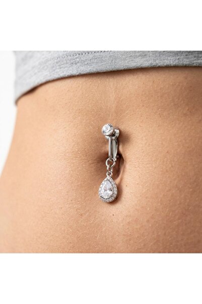 Heppii Deliksiz Zirkon Damla Sallantılı Sıkıştırma Klipsli Göbek Piercingi Be...