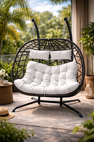 PiroPlay Fotoliu suspendat, balansoar, dublu, cu perne moi, structură metalic...