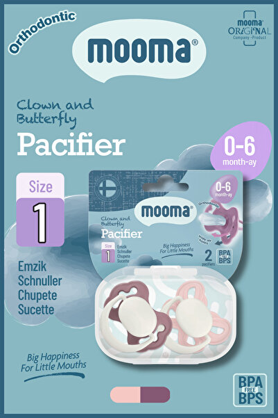 MOOMA Palyaço ve Kelebek Desenli Emzik 0-6 Ay - Brownish Purple And Baby Pink