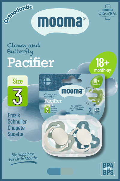 MOOMA Clown & Butterfly Silikon Emzik 2’li No:3 (18 Ay+) Ball Blue & River Gr...