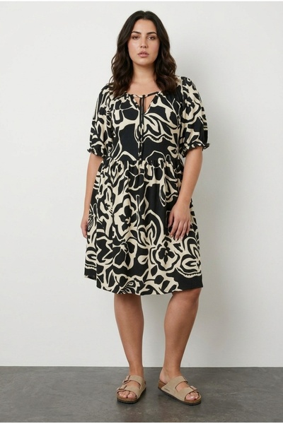 Stil Diva Φόρεμα μεγάλου μεγέθους με κοντό μανίκι, ελαστική μέση και λικράν σ...