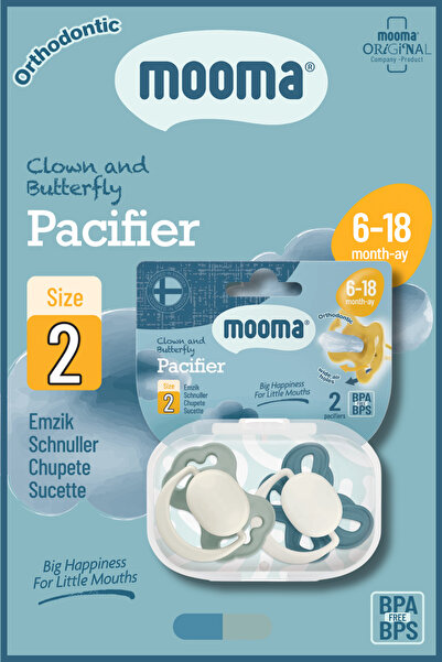 MOOMA Clown & Butterfly Silikon Emzik 2’li No:2 (6–18 Ay) Ball Blue & River G...