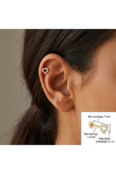 Heppii Gold Cerrahi Çelik Kalp Piercing Helix Lob Kıkırdak Tragus