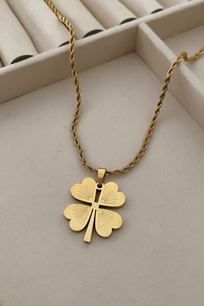 MAVEGA Kadın Yüksek Kalite Kararmaz Çelik Burgu Zincir Dört Yapraklı Yonca Kolye