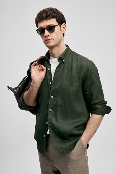 Lufian 111010654 Pitaya Men's Linen Shirt Comfort Fit Men's Shirt Green