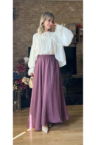 Cardella Floss Viscose Draped Ruffled Oversize Women's Shirt Blouse