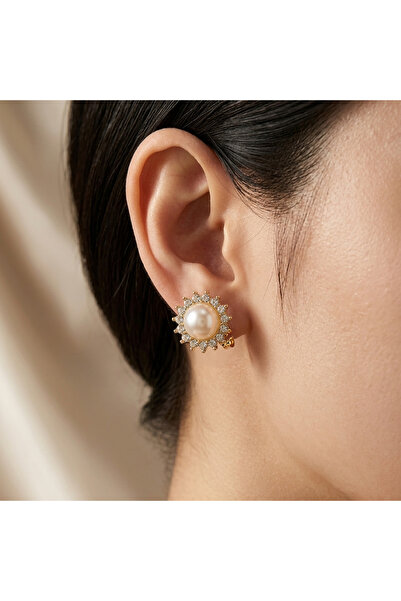 SIC MODA Cercei Clips Aurii cu Perlă și Cristale, Eleganti 6160