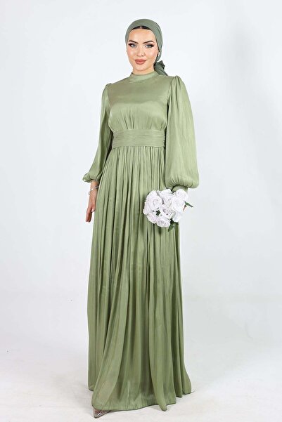 Olcay Detailní večerní šaty Yoryo z hedvábného hidžábu s páskem v pase CHAGLA...