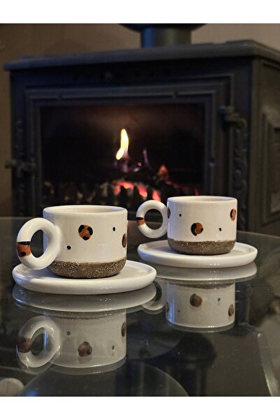 Store El Yapımı Seramik 2 Kişilik Leoparlı Türk Kahvesi Fincanı