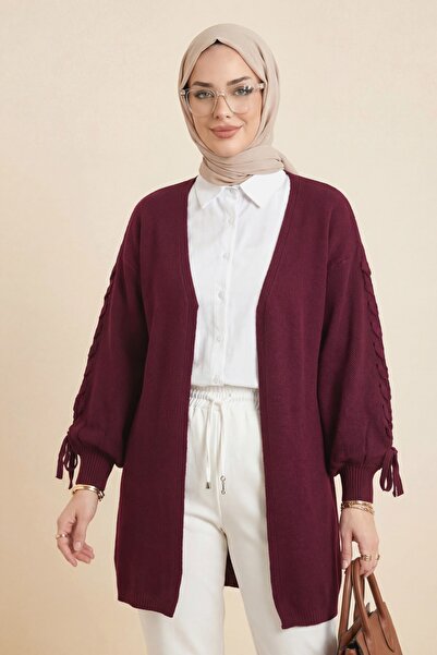 Modamorfo Kolu Hair Braided Casual Knitwear Cardigan - Burgundy