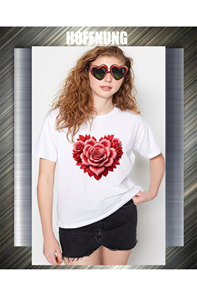 HOFFNUNG Unisex Short Sleeve Round Neck Rose Roses Printed Solid Color Tshirt