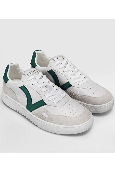 Lufian Men's White Green Casual Sneaker Shoes - Suede Paneled Retro Design