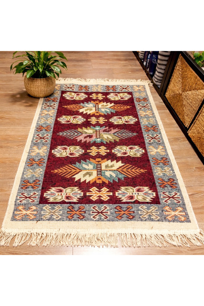 OEM Covor tradițional, dimensiune 80 x 125 cm, roșu și crem, model Rustic