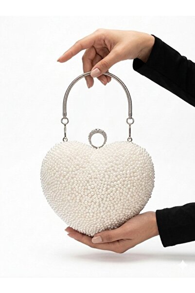 çantamgelsin Γυναικεία τσάντα βραδινού φορέματος με πέρλες και καρδιές