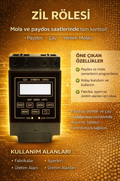 LinaS İşyeri Fabrika Paydos Mola Saati Zil Rölesi