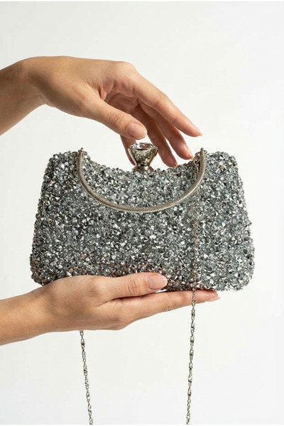 Çanta Trend Rochie de seară model geantă cu mâneci lungi și aplicații de piet...