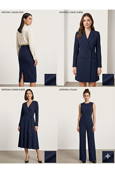 Atlas Kumass Lacivert Kumlu Krep Kumaş