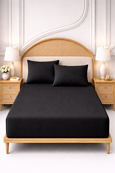 MORE HOME طقم ملاءات مطاطية فردية + غطاء وسادة أسود