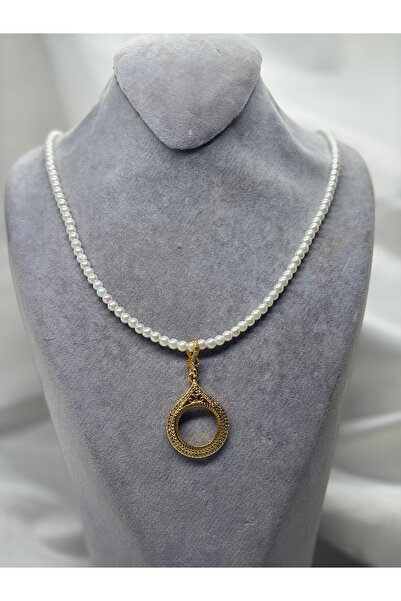 Arjew Çeyrek Ve gram Altın Takmaya Uygun Damla Çerçeveli Inci Kolye