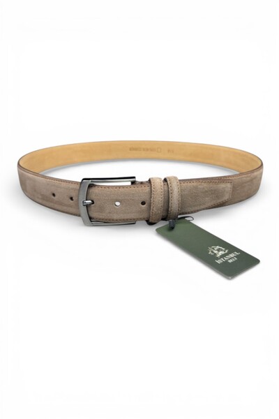 İstanbul Belt Erkek Hakiki Süet Deri Kemer – 4 CM – Gümüş Ton Tokalı, Dayanık...