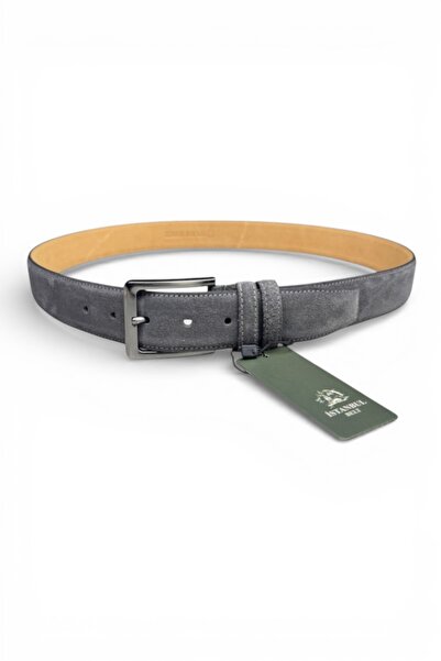 İstanbul Belt Erkek Hakiki Süet Deri Kemer – 4 CM – Gümüş Ton Tokalı, Dayanık...