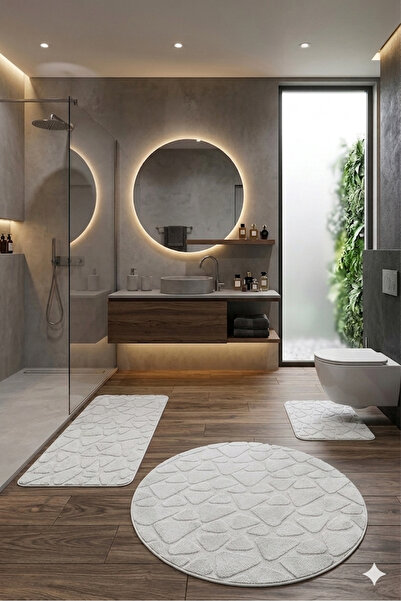 ÇELEBİ HOME TEKSTİL Beyaz Pamuk Banyo Paspası Makinede Yıkanabilir Kaymaz Tab...