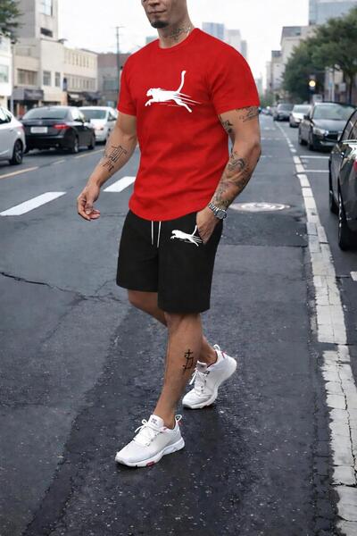 zeag SET TRICOU ȘI PANTALONI SCURTĂ CU IMPRIMEU LEOPARD PENTRU BĂRBAȚI