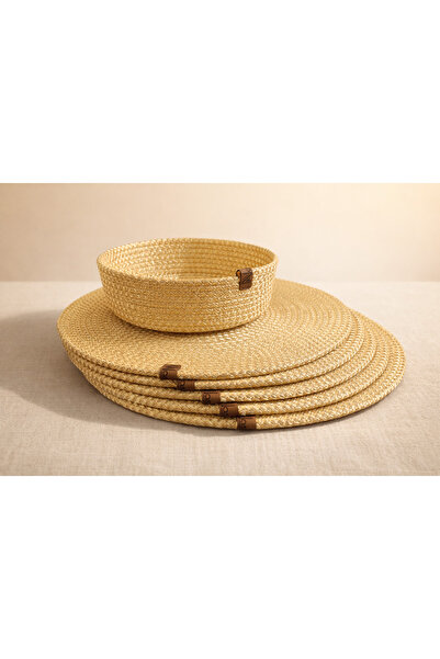 Naspar 6 قطع ذهبية + 1 سلة - طقم تقديم أمريكي 32 سم