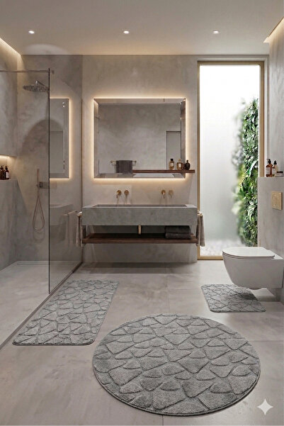 ÇELEBİ HOME TEKSTİL Gri Pamuk Banyo Paspası Makinede Yıkanabilir Kaymaz Taban...