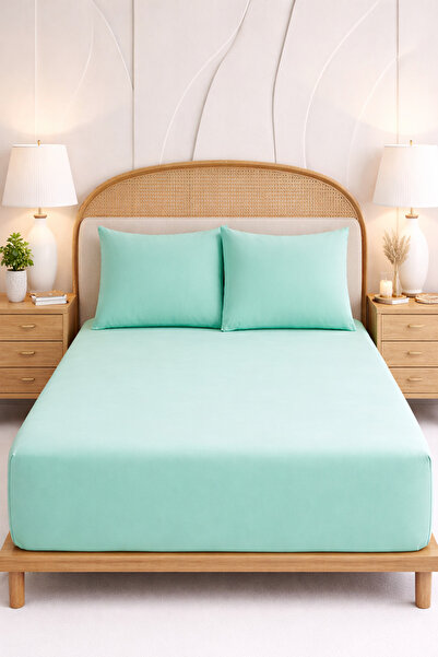 MORE HOME طقم ملاءة سرير مطاطية مفردة + غطاء وسادة أخضر