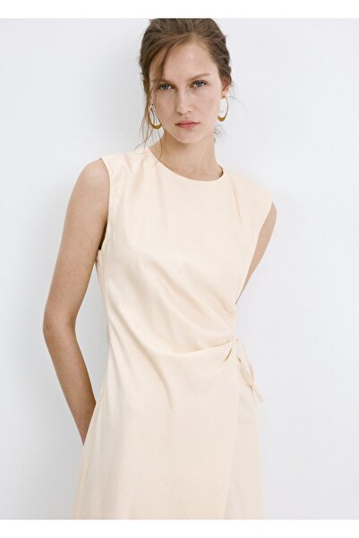 MANGO Woman Kruvaze bağ detaylı midi elbise