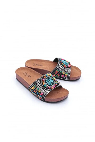 PLN SHOES Pienn 20050 Pedli Anatomik Rahat Taşlı Boncuklu Kadın Terlik