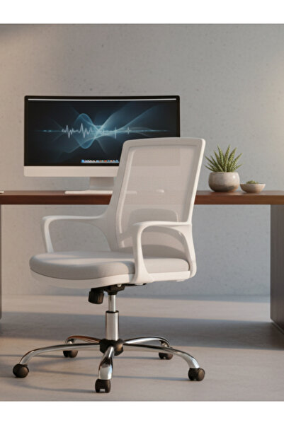 DEVSİT LENORA BEYAZ KOLLU ÇALIŞMA SANDALYESİ OFİS KOLTUĞU - GRİ