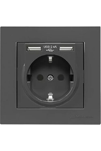 Mutlusan Topraklı Priz 2 Li Usb Şarj Prizi Siyah Renk