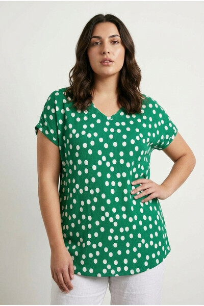 Stil Diva Mărime mare, cu decolteu în V, cu mânecă scurtă, cu buline tricou 3...