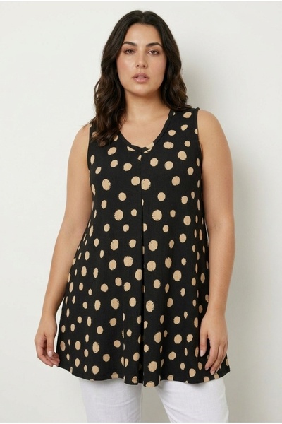 Stil Diva Mărime mare, cu decolteu în V, cu mâneci zero, cu buline tricou 304033