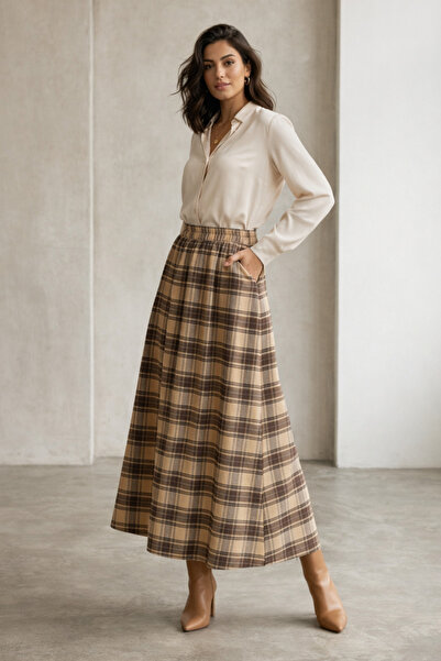 Thestiluxe قماش منقش قطعة قطن قطعة متوسط الطول فليتو بجيوب تنورة مطاطية