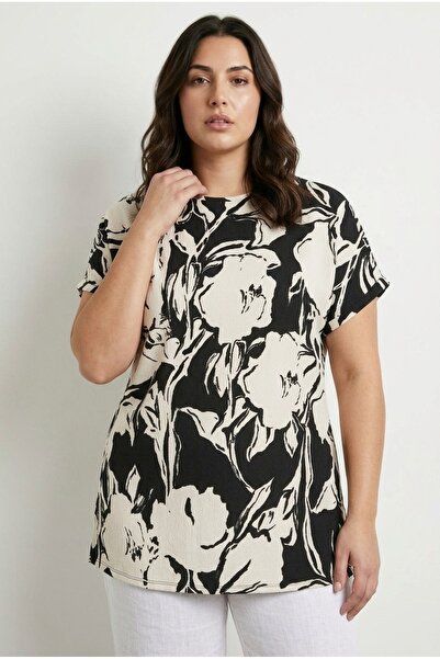 Stil Diva Tricou Lycra imprimat din țesătură plisată, cu gât rotund, mărime m...