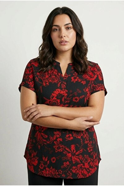 Stil Diva Tricou cu mânecă scurtă și decolteu în V cu imprimeu 304204