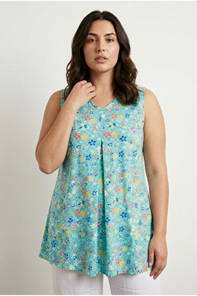 Stil Diva Mărime mare, cu decolteu în V, fără mâneci, cu imprimeu floral, lun...