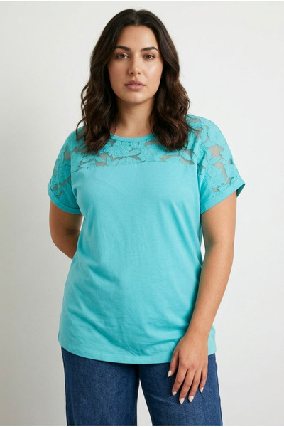 Stil Diva Μπλουζάκι από τούλι με κοντό μανίκι και λεπτομέρεια στον λαιμό, σε ...