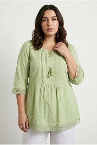 Stil Diva Plus Size Tie-Neck Long Sleeve Lace T-Shirt 10904116