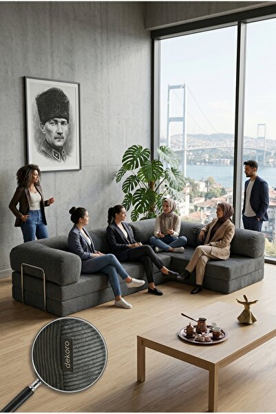 Dekoro Yeny Fitilli Kadife Modüler Köşe Koltuk - 4 Adet 100x200 Dev Yer Yatağ...