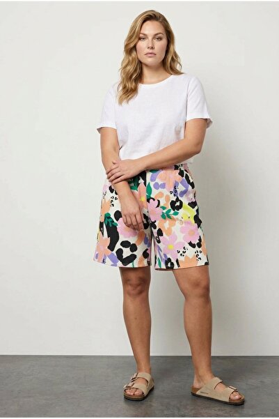 Stil Diva Σορτς παντελόνι μεγάλου μεγέθους με φλοράλ σχέδιο, ελαστική μέση κα...