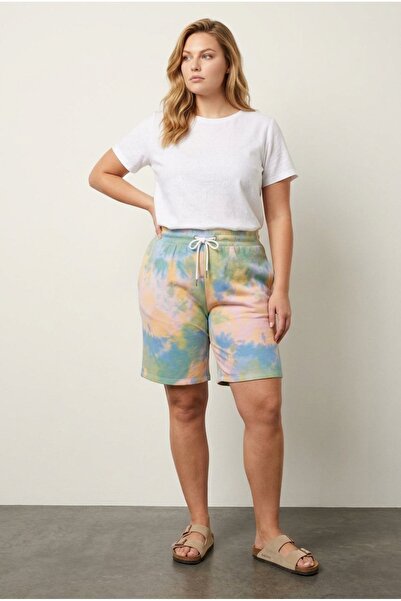 Stil Diva Büyük Beden Cepli Beli Büzgülü Bol Kesim Batik Desenli Şort Viskon ...